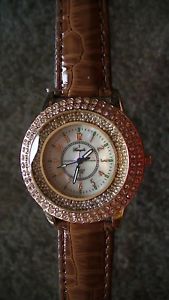 【送料無料】montre marron neuve bracelet cuir femme fantaisie strass
