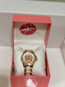 【送料無料】betsey johnson womens owl blush and rose goldtone bracelet watch 40mm nib