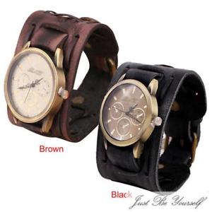 【送料無料】fashion watches brown analog big leather strap bracelet mens quartz wristwatch
