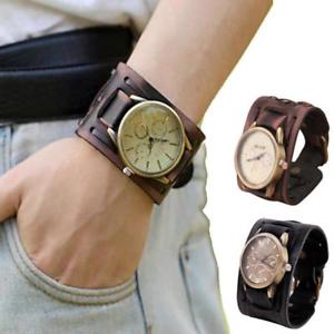 ̵fashion watches brown analog big leather strap bracelet mens quartz wristwatch