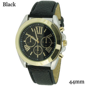 【送料無料】geneva roman numerals 3 eye designer chrono leathrette watch 44mm