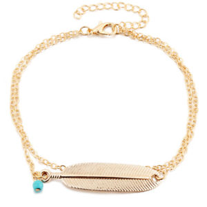 【送料無料】bohemian summer beach womens anklet bracelet feather turquoise charm multilayer