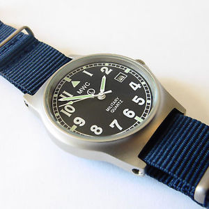 【送料無料】mwc g10 lm military watch navy blue strap, date, 50m water resistance