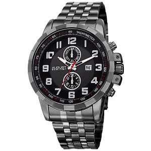 【送料無料】mens august steiner as8153bk two time zone date quartz tachymeter steel watch