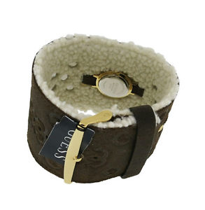 【送料無料】guess 12545l1 womens round analog clear stones brown suede acrylic wool watch