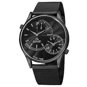 【送料無料】mens august steiner as8168bk two time zones small second mesh bracelet watch