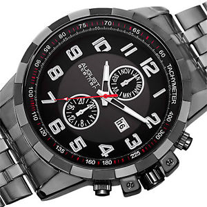 【送料無料】mens august steiner as8153bk two time zone date quartz tachymeter steel watch