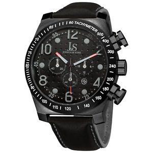 【送料無料】 mens joshua amp; sons js14bk oversized chronograph genuine leather watch
