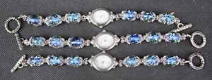 【送料無料】3 alberto fiore stainless steel wrist watch glow in the dark blue bead bracelet