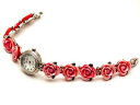 【送料無料】womens antique silver finish round case rose flowers links analog quartz w...