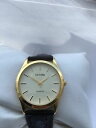 【送料無料】unistar mens gold plated analogue quartz leather strap watch(2)