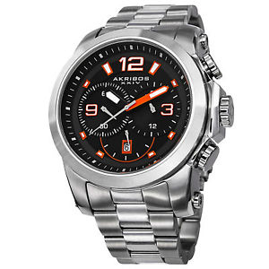 ̵ mens akribos xxiv ak631or chronograph stainless steel bracelet watch