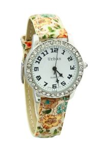【送料無料】 ladies yellow brown floral patern leather strap analogue silver plated watch 【送料無料】 ladies yellow brown floral patern leather strap analogue silver plated watch