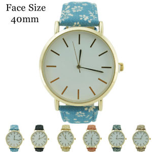 【送料無料】floral print ladies denim leather watch 40mm