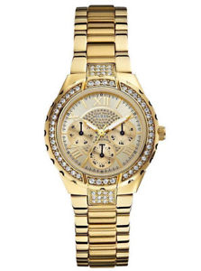 【送料無料】guess u0111l2 womens gold tone stainless steel sparkling multifunction watch