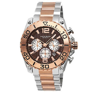 【送料無料】 mens akribos xxiv ak639ttr chronograph date twotone stainless steel watch
