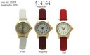 yz ladies round numeral thin leather strap wrist watch