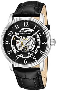 【送料無料】stuhrling men’s dress skeleton self wind automatic watch leather strap 97001