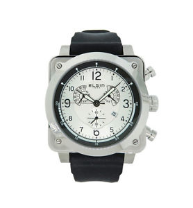 【送料無料】elgin 1863 121031 mens cushion chronograph stainless steel silicone watch