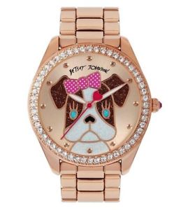【送料無料】betsey johnson bj00048162 exclusive french bulldog gold tone crystal watch