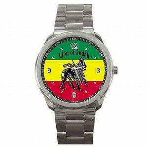 【送料無料】rasta jamaica lion jamaican flag reggae colors stainless steel watch