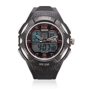 【送料無料】ohsen ad1301 waterproof sport men silvery dual quartz wrist watch