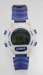 【送料無料】watch womensyouth chrono light alarm date 24hr white plastic blue rubber quartz