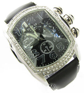 【送料無料】playaz*uhr*watch*lupah*leder*chrono look*bling*schwarz*gross*kristall*iced out