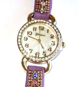楽天hokushin【送料無料】 geneva purple snap gold multi colored rhinestone watch