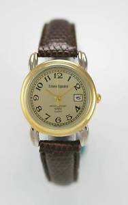 【送料無料】times square watch womens stainless gold brown leather date water resist quartz 【送料無料】times square watch womens stainless gold brown leather date water resist quartz