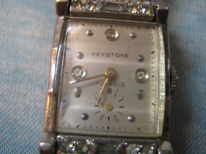 【送料無料】vintage keystone ladies wristwatch, watch as is, clear rhinestones unique