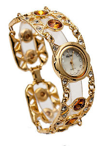【送料無料】vendomewomens full topaz color stones gold finish link analog quartz watch 【送料無料】vendomewomens full topaz color stones gold finish link analog quartz watch
