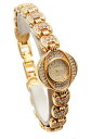 【送料無料】calin womens gold finish full rhinestones round case links analoge watch