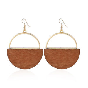 【送料無料】fashion geometric dangle earring simple classic wood metal gold ear drop for wom