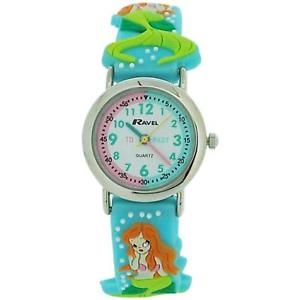 【送料無料】ravel time teacher girls 3d mermaid blue green rubber strap watch r151368