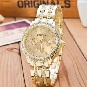 【送料無料】geneva quartz watch for women ladies cubic zirconia, stainless steel
