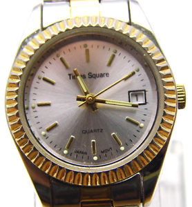 【送料無料】vintage 7 watch times square no numbers, date silver amp; gold tone analog works