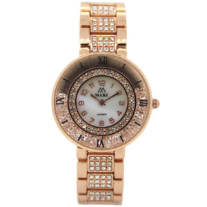 【送料無料】mabz london ladies rose gold stainless steel moving stone large case watch