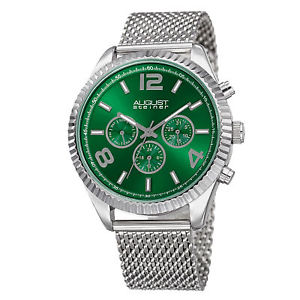 【送料無料】mens august steiner as8196gn two time zone date tachymeter mesh bracelet watch