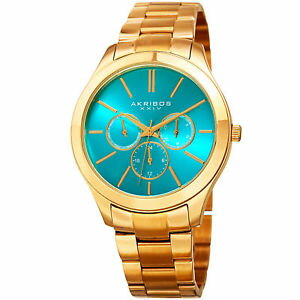 【送料無料】womens akribos xxiv ak952ygtq military time date complication bracelet watch