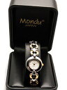 【送料無料】monduwomens goldsilver finish round case links analog quartz watch