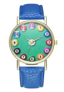 【送料無料】montre bracelet bleu motif boules de billard multicolore, fun