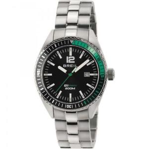 【送料無料】orologio uomo breil midway tw1631 bracciale acciaio nero verde sub 200mt diver