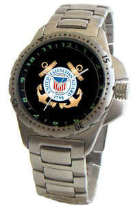 【送料無料】us coast guard emblem s steel sport watch has elapsed time turning bezel