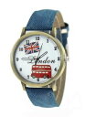 yzmontre bracelet bleu motif drapeau uk et bus londres, inscription london