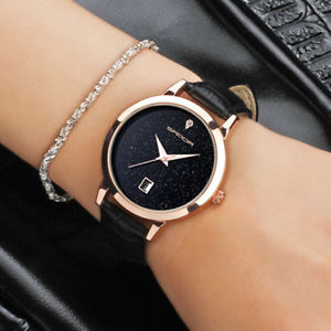 【送料無料】women watches luxury golden leather ladies calendar sanda fashion star gift her