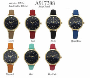 【送料無料】 ladies leatheratte thin strap rounded star wrist watch 36mm