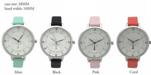 【送料無料】 ladies chrono rhinestones thin strap leather round wrist watch 38mm
