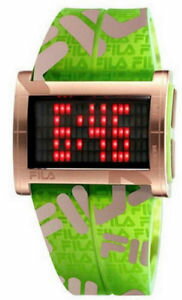 【送料無料】fila fa077305 camuflage mens digital red led greengold logo resin watch