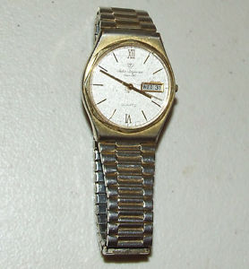 【送料無料】vintage working jules jurgensen daydate goldtone mens quartz wrist watch 4533
